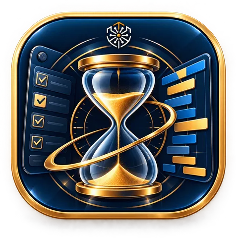 Euscholia's blue and gold hourglass application icon